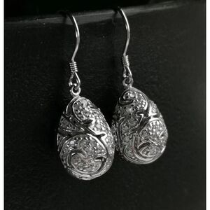 Sterling silver cz damask design dangle drop earrings 🆕